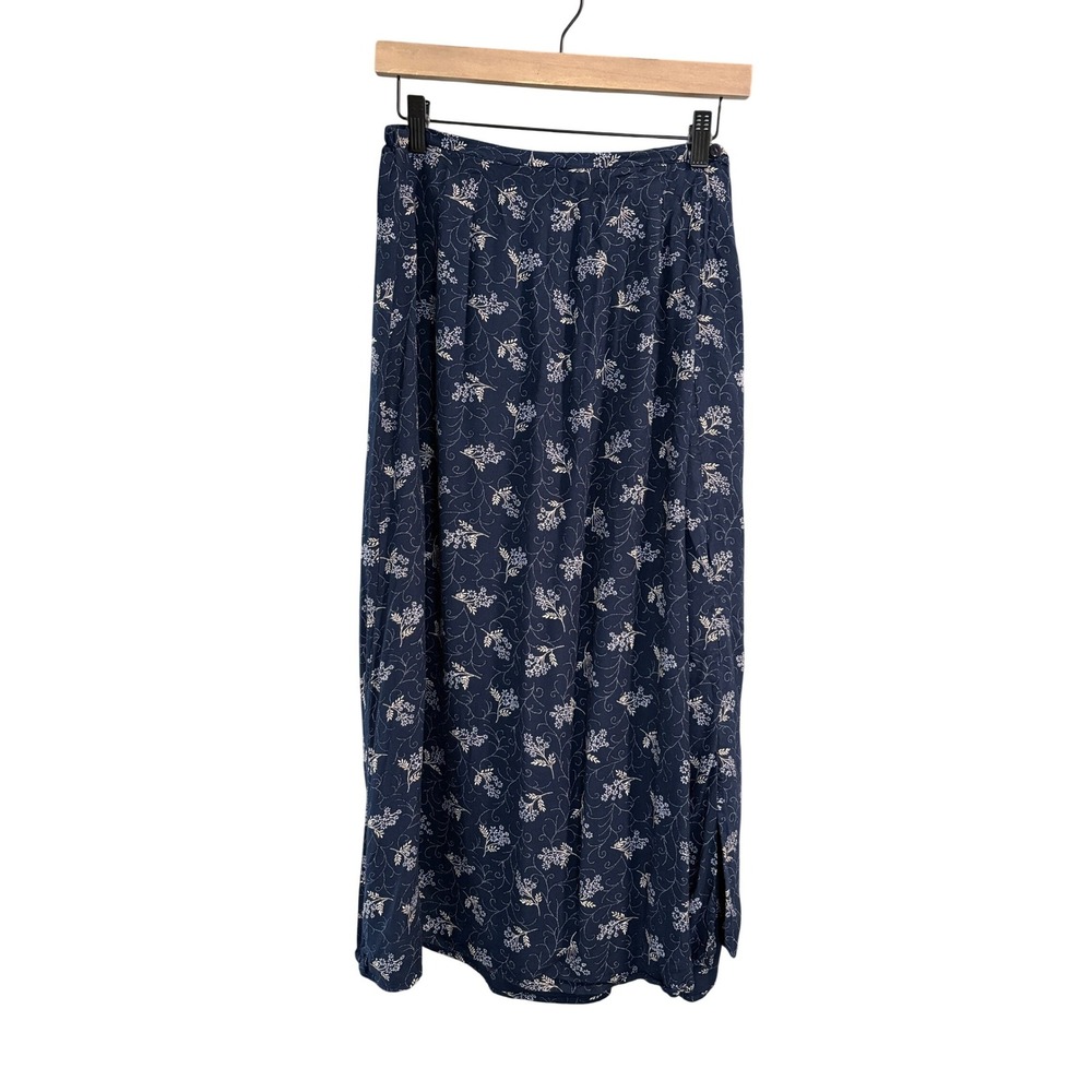 Honors Vintage Navy Blue Floral Rayon‎ Maxi Skirt Size Medium Cottagecore Boho